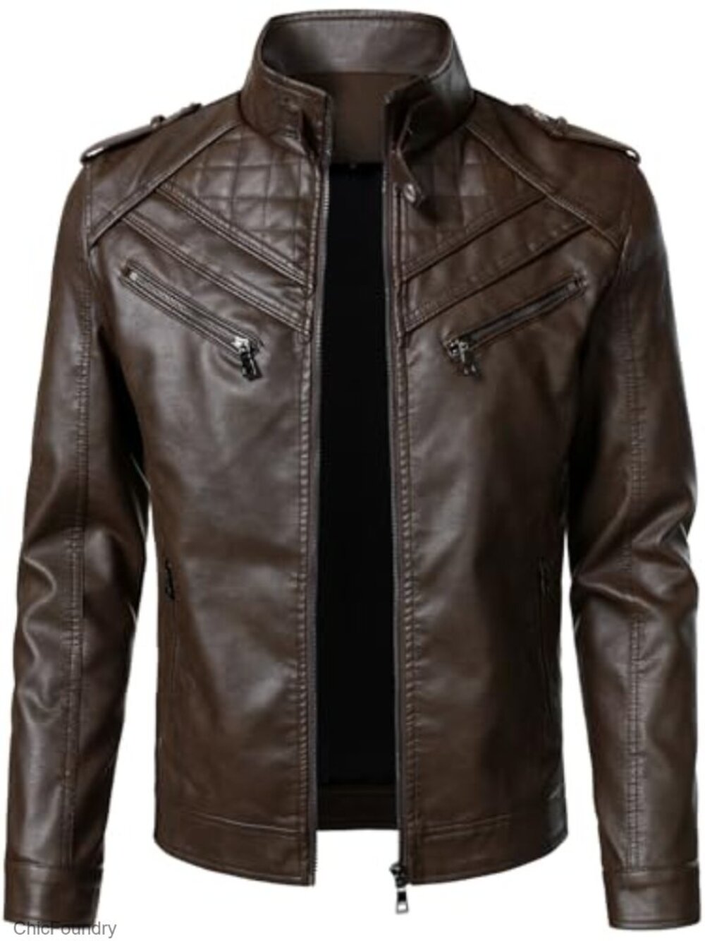 Men's Faux Leather Moto Jacket Vintage Motorcycle Coat Full Zip
